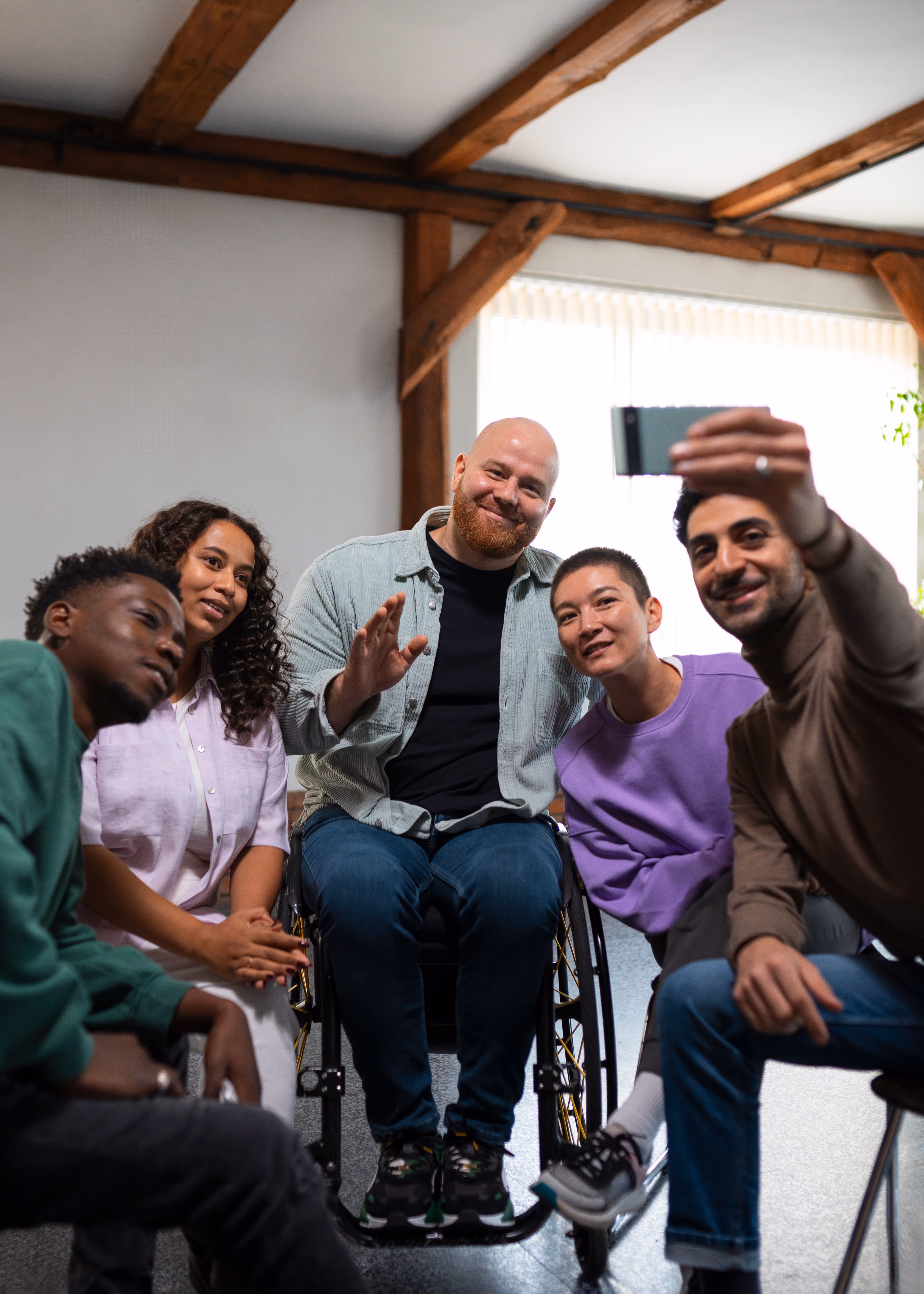 Care team helping client